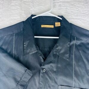 The Havanera Co Guayabera Shirt Mens 3XLT Black Embroidered Cuban Short Sleeve